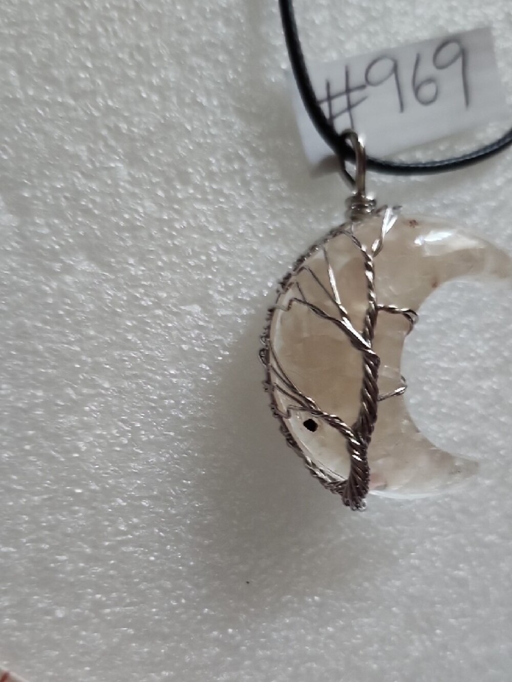 Hand Crafted Crescent Crystal Pendant Necklace - Clear - Picture 3 of 9